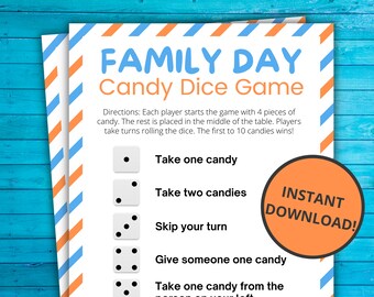 Family Day Candy Dice Game | Printable Family Day Game | Family Day Activity For Kids | Family Game Night | Virtual Family Day Games