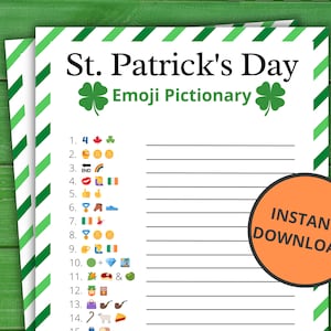 St. Patrick's Day Emoji Pictionary | St Patrick's Party Games | St. Patty's Activity For Kids and Adults | Virtual and Printable Party Games