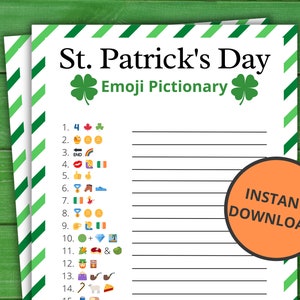 St. Patrick&#39;s Day Emoji Pictionary | St Patrick&#39;s Party Games | St. Patty&#39;s Activity For Kids and Adults | Virtual and Printable Party Games