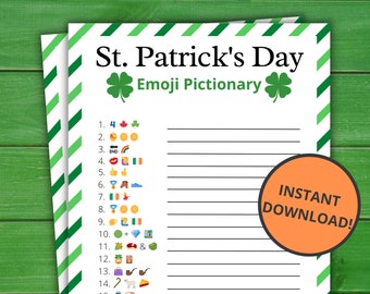 St. Patrick's Day Emoji Pictionary | St Patrick's Party Games | St. Patty's Activity For Kids and Adults | Virtual and Printable Party Games
