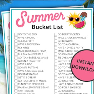Summer Bucket List | Printable Summer Activities for Kids and Adults | Summer Vacation Checklist | Family Activities for Summer Break