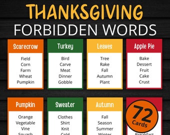 Thanksgiving Forbidden Words | Printable Thanksgiving Game | Thanksgiving Activity For Kids and Adults | Party and Classroom Game