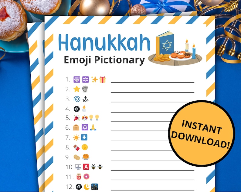 Hanukkah Emoji Pictionary | Printable Chanukah Game | Hanukkah Activity ...