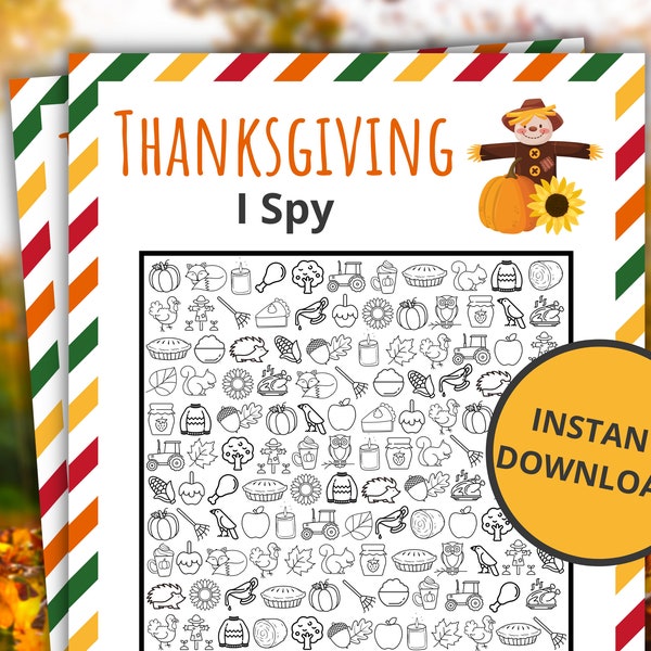 Thanksgiving I Spy | Printable Thanksgiving Game | Thanksgiving Activity For Kids and Adults | Classroom Game - Scarecrow