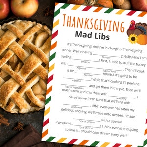 Thanksgiving Mad Libs Printable Thanksgiving Game Thanksgiving Activity ...