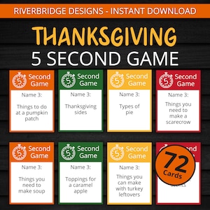 Thanksgiving 5 Second Game | Printable Thanksgiving Game | Thanksgiving Activity For Kids and Adults | Thanksgiving Party and Classroom Game