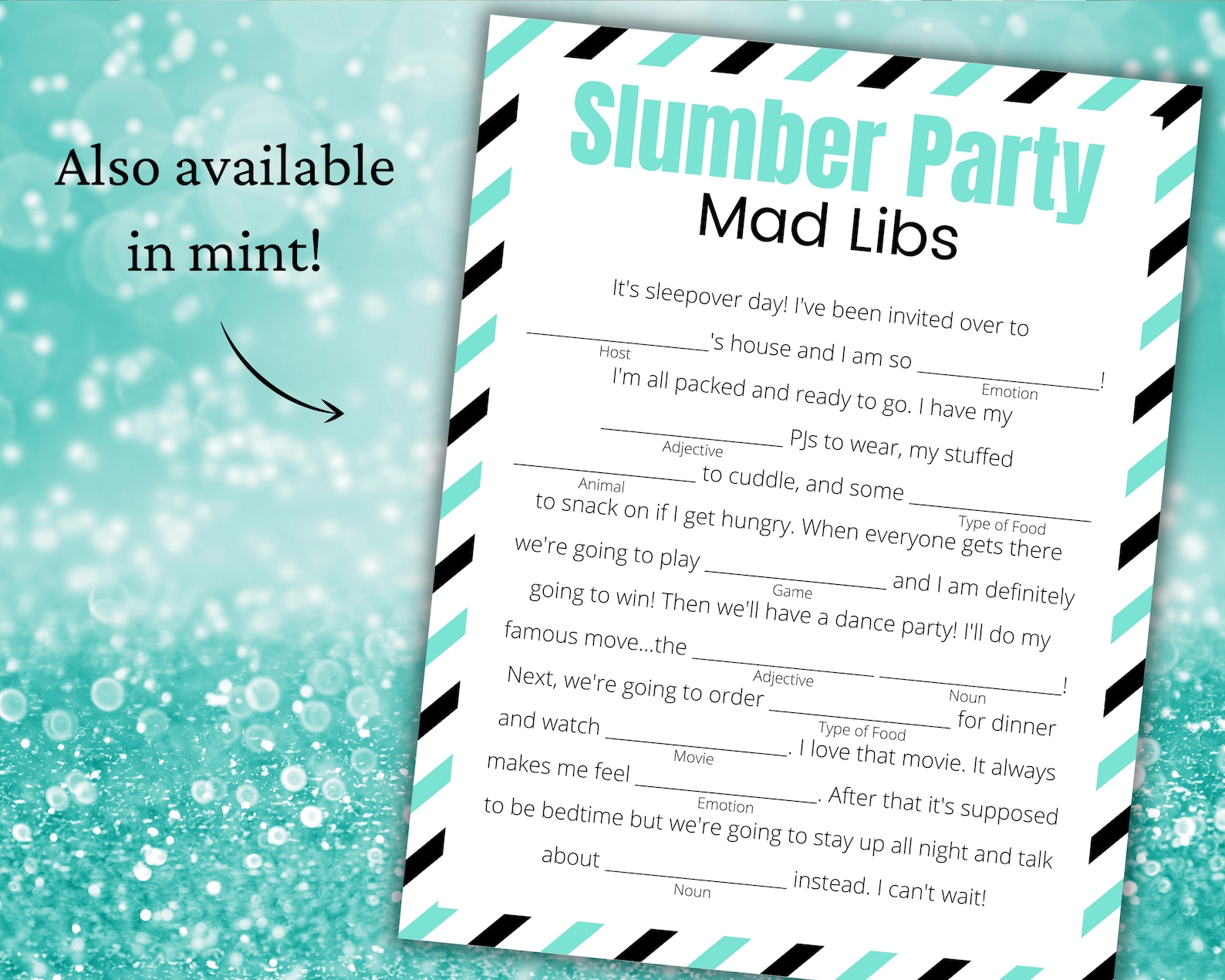 Slumber Party Mad Libs Printable Sleepover Games for Kids - Etsy Canada