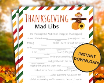 Thanksgiving Mad Libs Game Children's (Instant Download) - Etsy