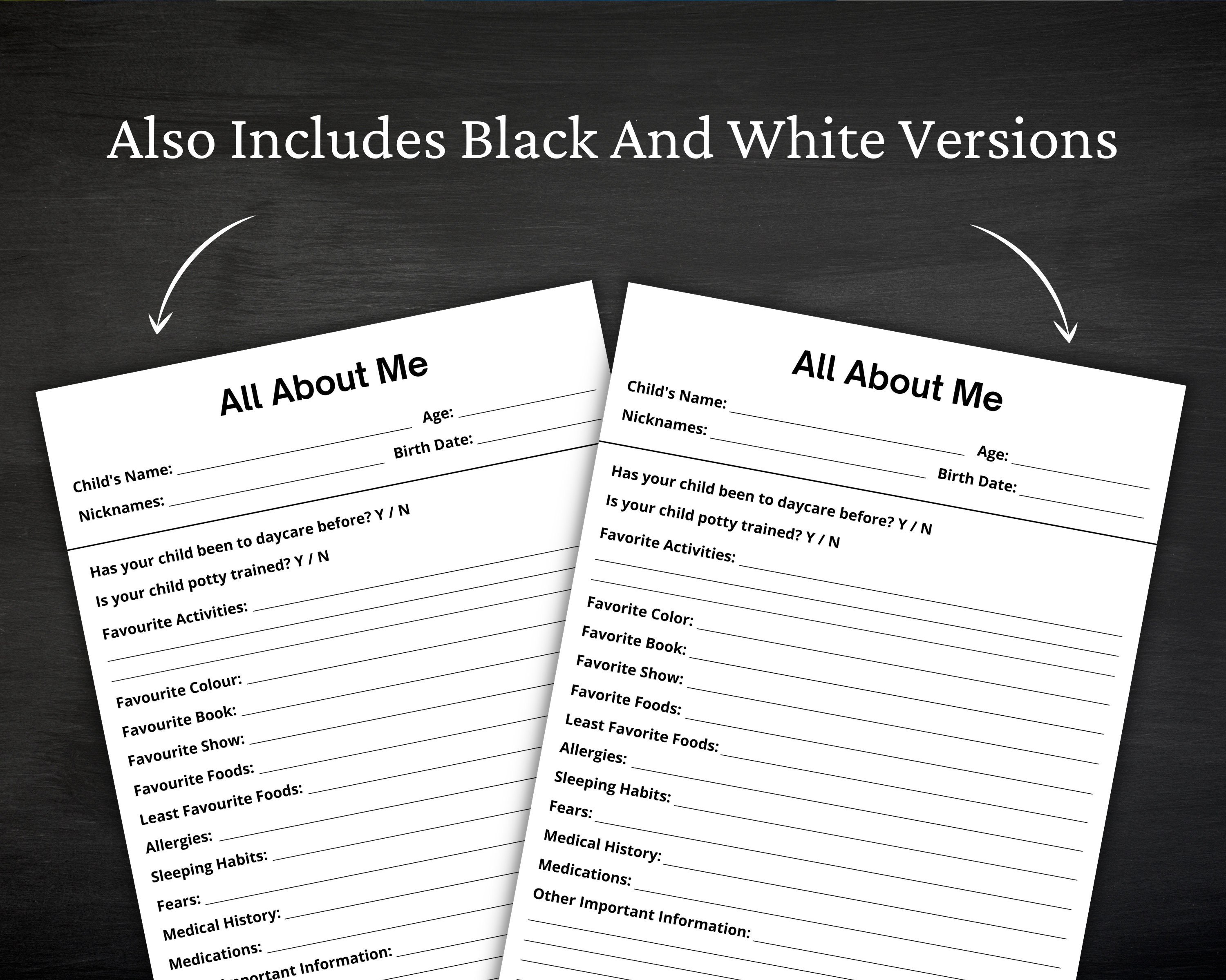 Daycare All About Me Form Daycare Questionnaire Get to - Etsy UK