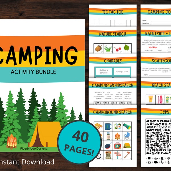 Camping Activity Bundle | Camping Games | Printable Activities for Families and Kids | Camping Activity Pack | Camp Activities | Camp Games