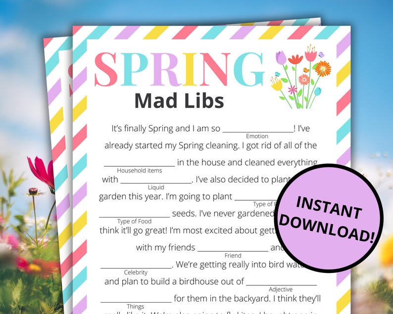 Spring Mad Libs | Printable Spring Game | Spring Activity for Kids and ...