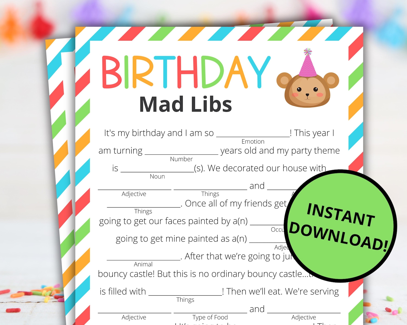 Birthday Mad Libs | Printable Birthday Party Game | Birthday Activity ...