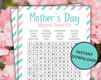 Mother's Day Word Search | Printable Mother's Day Games For Kids and Adults | Party Games and Activities | Family Games | Classroom Games