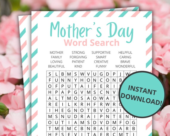 Mother's Day Word Search | Printable Mother's Day Games For Kids and Adults | Party Games and Activities | Family Games | Classroom Games