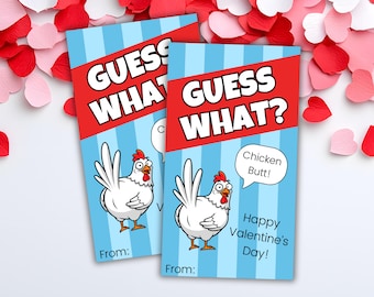 Silly Chicken Butt Valentine's Day Cards | Printable Valentine's Day Gift Tags | Valentine Party | Classroom Valentine Card Exchange