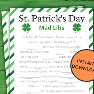 St. Patrick&#39;s Day Mad Libs | St Patrick&#39;s Party Games | St. Patty&#39;s Activity For Kids and Adults | Virtual and Printable Party Games