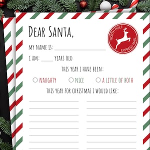 Brief an den Weihnachtsmann | Weihnachtswunschliste | Weihnachten Printable für Kinder | Rot und Grün gestreift