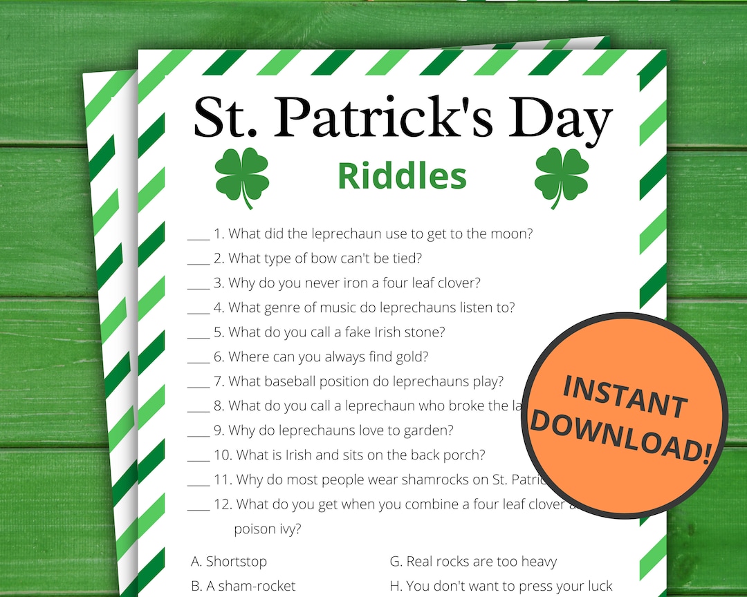 St. Patrick's Day Riddles | St Patrick's Party Games | St. Patty's ...