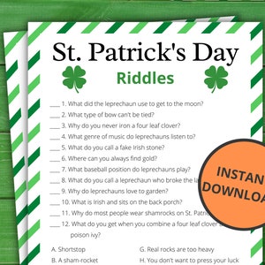 St. Patrick&#39;s Day Riddles | St Patrick&#39;s Party Games | St. Patty&#39;s Activity For Kids and Adults | Virtual and Printable Party Games