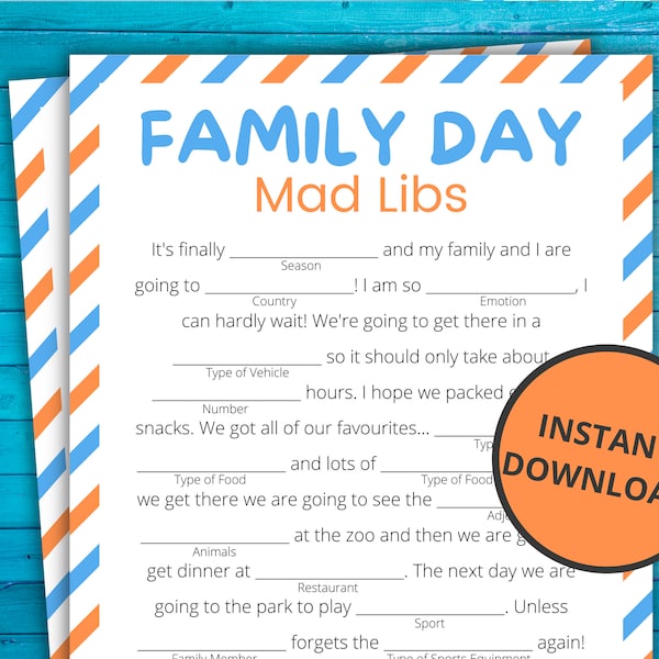 Family Day Mad Libs | Printable Family Day Game | Family Day Activity For Kids | Family Game Night | Virtual Family Day Games