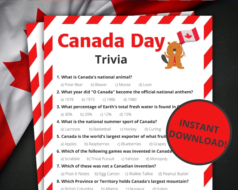 Canada Day Trivia Printable Canada Day Game Canada Day Etsy Australia