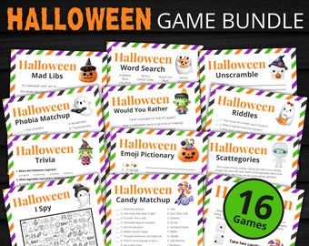 Paquete de juegos de Halloween / Juegos de Halloween imprimibles para niños y adultos / Juegos y actividades de fiesta / Juegos familiares / Juegos de aula - Púrpura