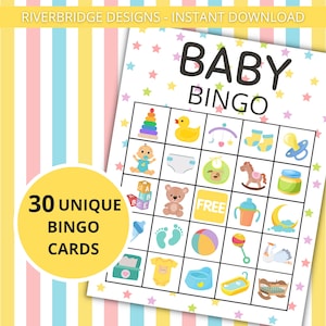 Baby Shower Bingo | Baby Shower Games | Printable Activities | Instant Download | Baby Bingo Game With Pictures | Stars