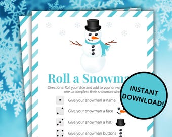 Winterrolle Ein Schneemann Spiel | Druckbare Schnee Tag Aktivität für Kinder und Erwachsene | Winter-Party-Spiel | Klassenspiel - Blau