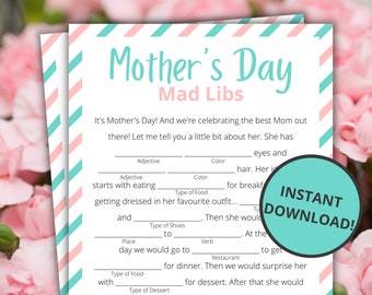 Mad Libs pour la fête des mères | Jeux à imprimer pour la fête des mères pour enfants et adultes | Jeux de société et activités | Jeux familiaux | Jeux pour la classe