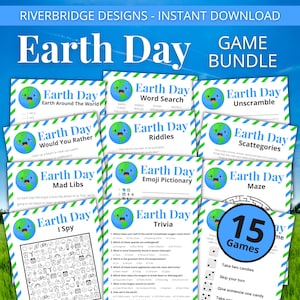 Earth Day Game Bundle | Printable Earth Day Games For Kids and Adults | Party Games and Activities | Family Games | Classroom Games
