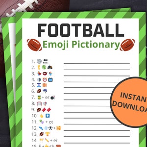 Football Emoji Pictionary | Printable Football Game | Football Activity For Kids and Adults | Football Sunday | Championship Playoff Game
