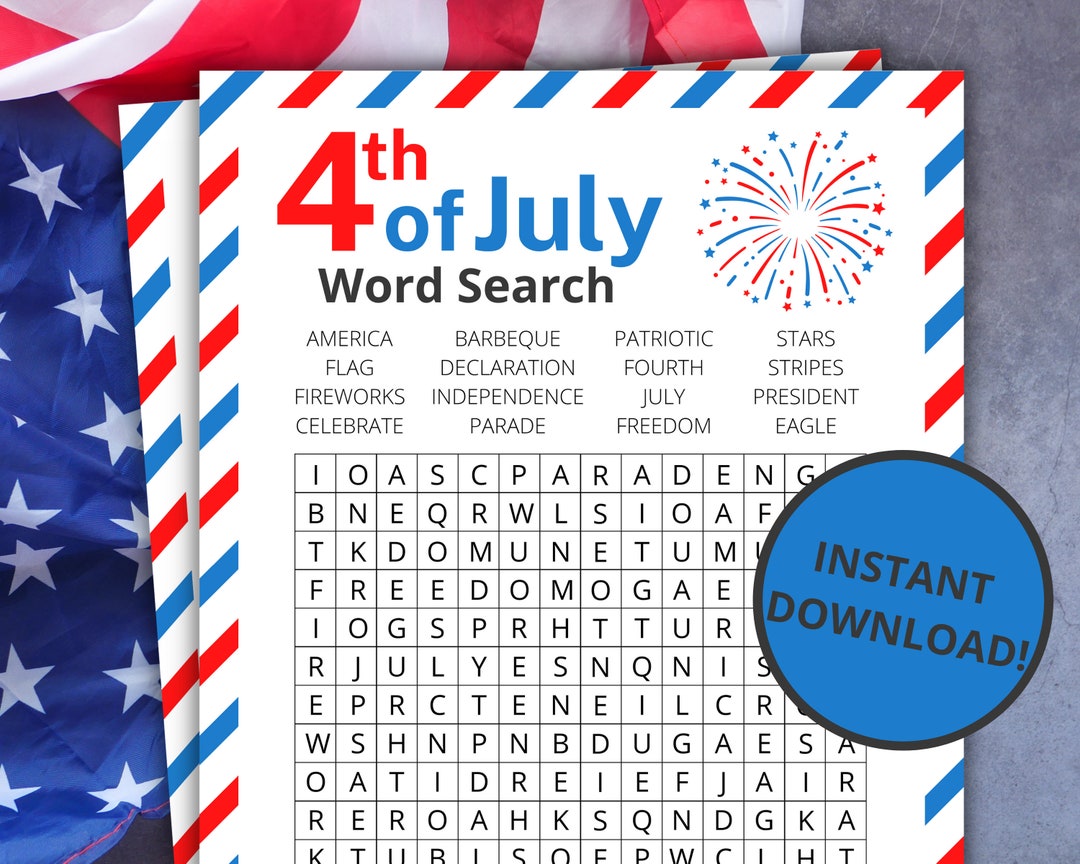 Fourth of July Word Search | Printable Fourth of July Game ...