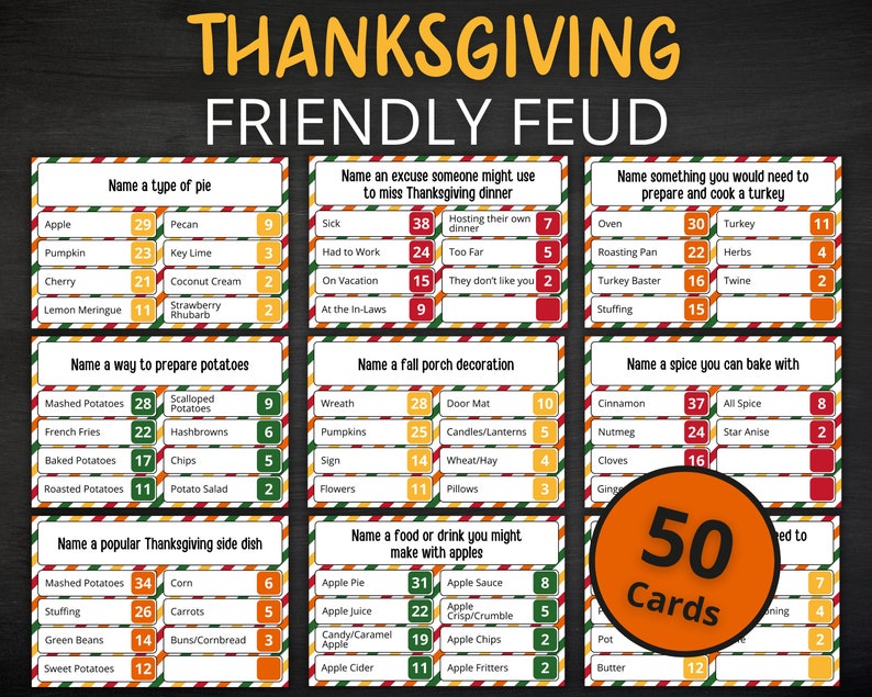 Thanksgiving Friendly Feud Printable Thanksgiving Game Fall Activity For Kids and Adults Thanksgiving Trivia Classroom Game image 1