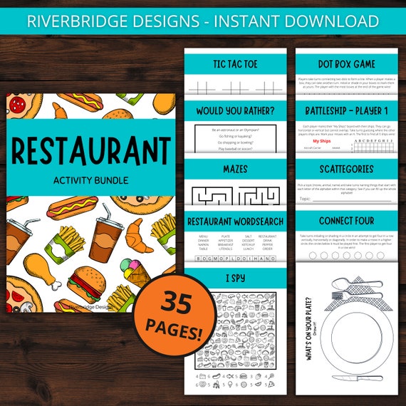 Restaurant Activity Bundle | Printable Activities for Families and Kids | Dinner Activities | Busy Book For Kids | Restaurant Games