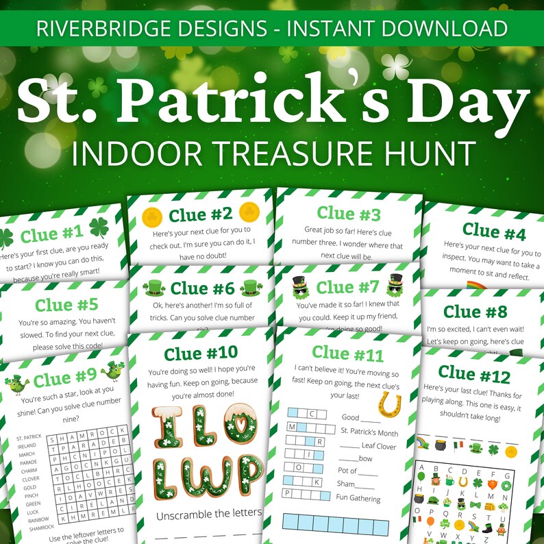 Indoor St. Patrick's Day Treasure Hunt For Older Kids St. Patrick's Day Scavenger Hunt Activity for Kids and Teens Games and Puzzles image 1