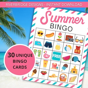 Summer Bingo | Summer Activities and Games | Printable Activities for Families and Kids | Summer Games | Summer Vacation | Travel Games