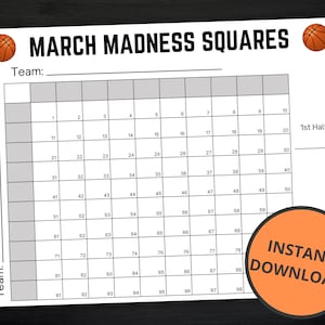 March Madness Squares | Printable March Madness Game | NCAA Basketball Championship Activity | Basketball Games | Instant Download
