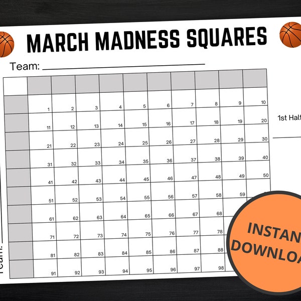 March Madness Squares | Printable March Madness Game | NCAA Basketball Championship Activity | Basketball Games | Instant Download