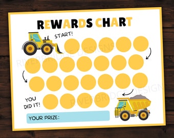 Rewards Chart Printable For Children and Toddlers | Potty Chart | Sticker Chart | Chore Chart | 8.5 x 11 | Construction
