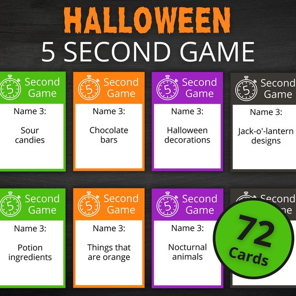 Halloween 5 Second Game | Printable Halloween Game | Halloween Activity For Kids and Adults | Halloween Party Game | Classroom Game