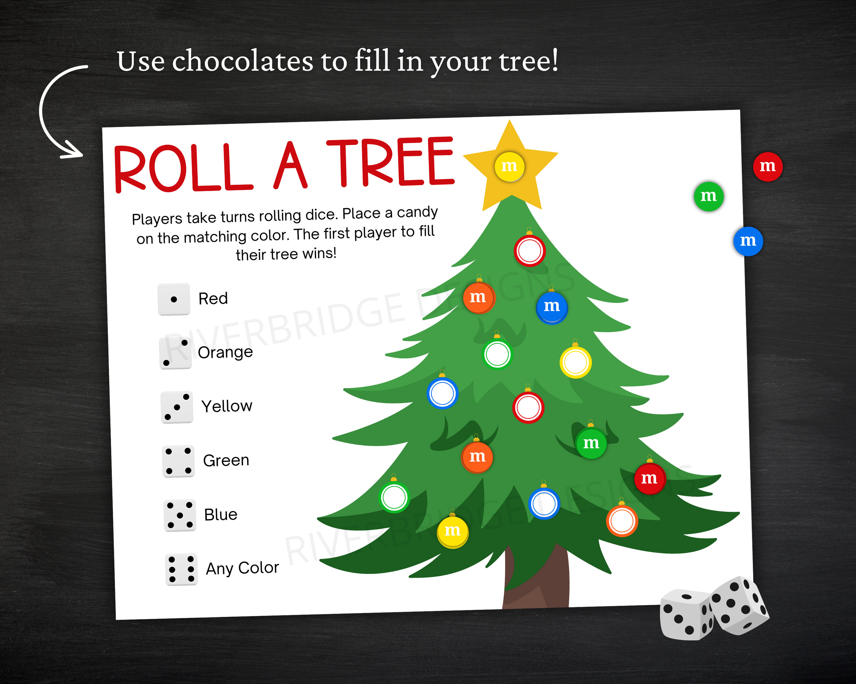 roll a tree dice game | printable christmas game | christmas