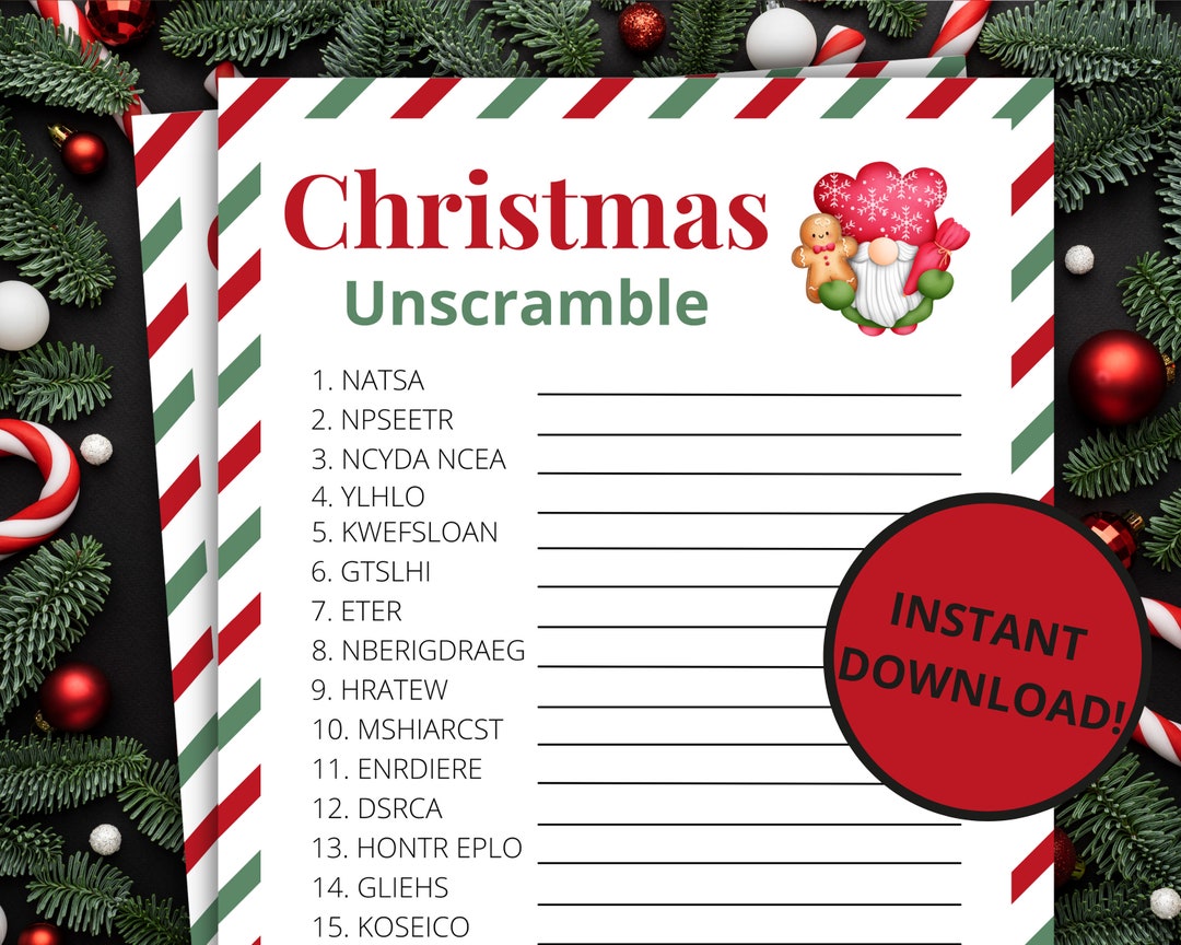 Christmas Unscramble Game Printable Christmas Game Christmas Activity