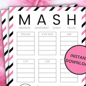 Slumber Party MASH | Printable Sleepover Games for Kids and Teens | Pajama Party Activities | Birthday Party Sleepover Games  - Pink