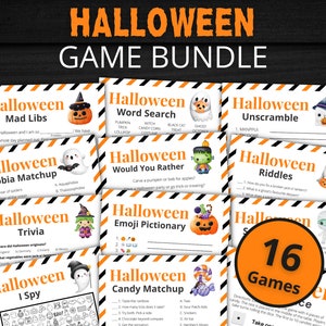 Halloween Game Bundle | Printable Halloween Games For Kids and Adults | Party Games and Activities | Family Games | Classroom Games - Orange