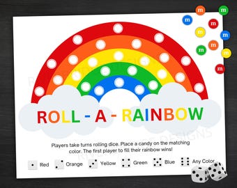 Roll A Rainbow Dice Game | Printable St. Patrick's Day Game | Spring Activity For Kids and Adults | Birthday Party Game | Classroom Game