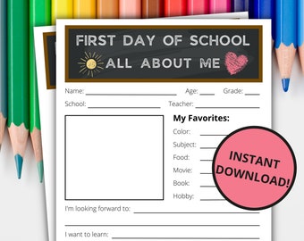 First Day of School Journal | First Day/Last Day Questionnaire | Back To School Activity For Kids | School Keepsake Printable