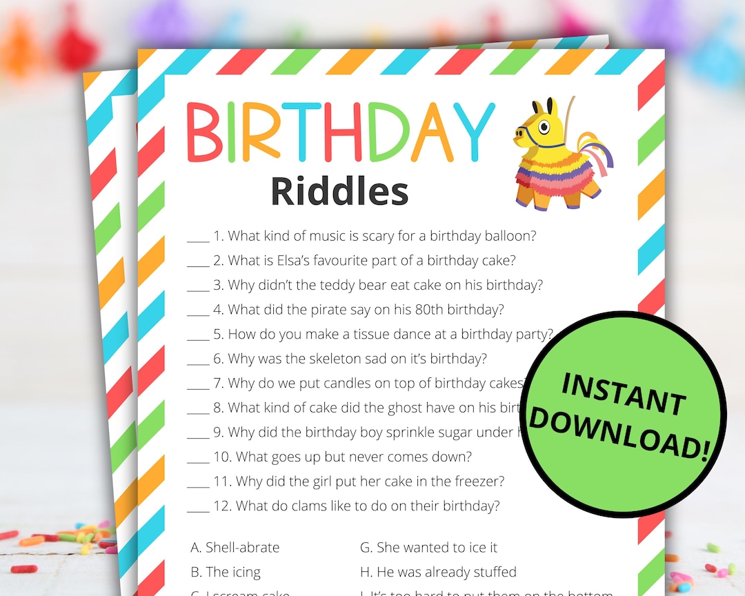 Birthday Riddles | Printable Birthday Party Game | Birthday Activity ...