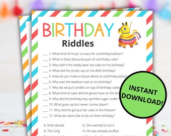Birthday Riddles | Printable Birthday Party Game | Birthday Activity For Kids and Adults | Birthday Party Game | Family and Classroom Game