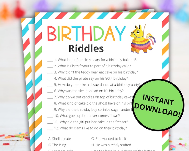 Math Birthday Riddle Birthday Riddles | Printable Birthday Party Game | Birthday Activity ...