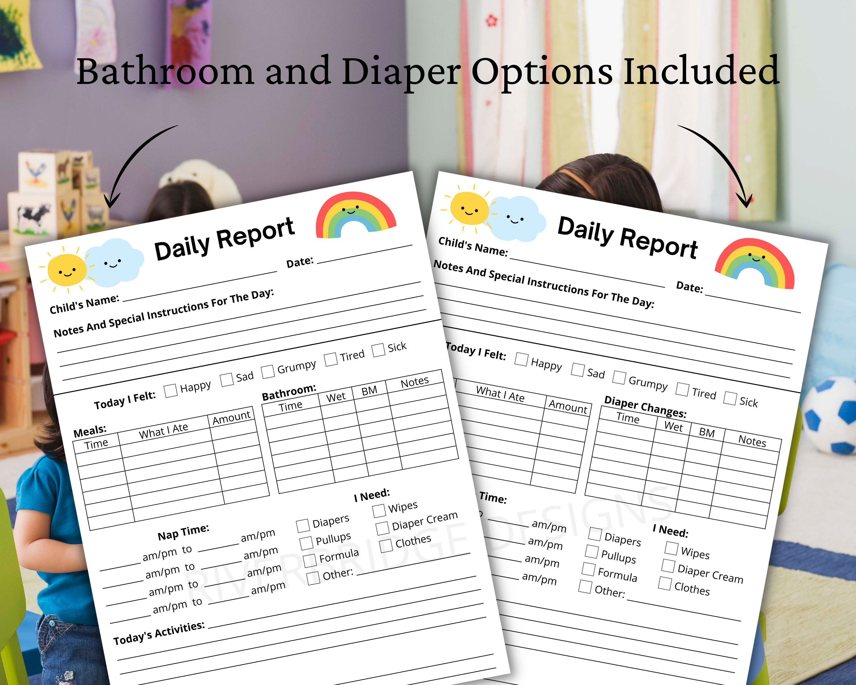 Toddler Daily Report | Daily Log for Daycare, Preschool, Nanny ...